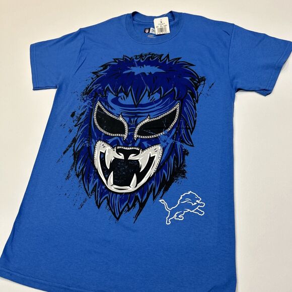 Detroit Lions Shirt Adult Small Blue NFL Football Logo Mask Tee Men - Picture 5 of 12
